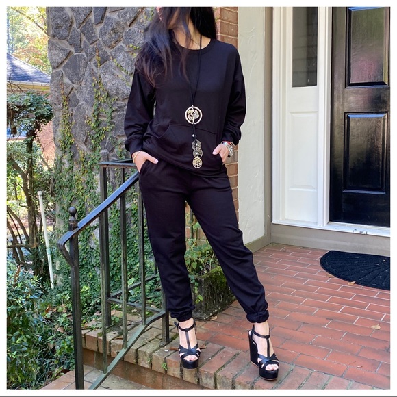 BLACK 2 PIECE JOGGER SET pants and sweatshirt - Picture 2 of 6